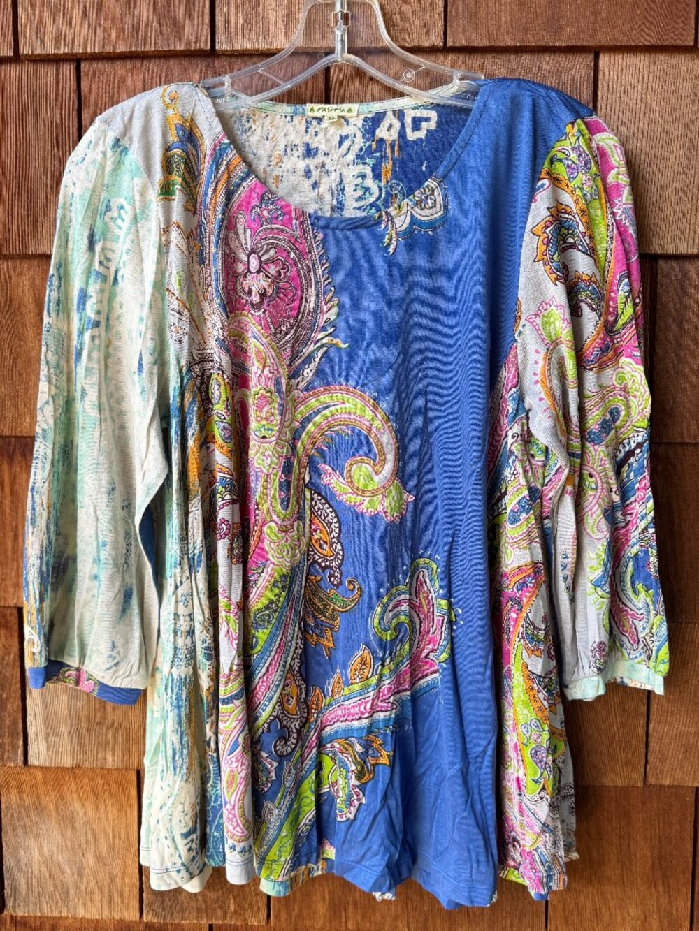 PASHMA Silk Paisley Print Three Quarter Sleeve A-Line Top in Women's X-Large